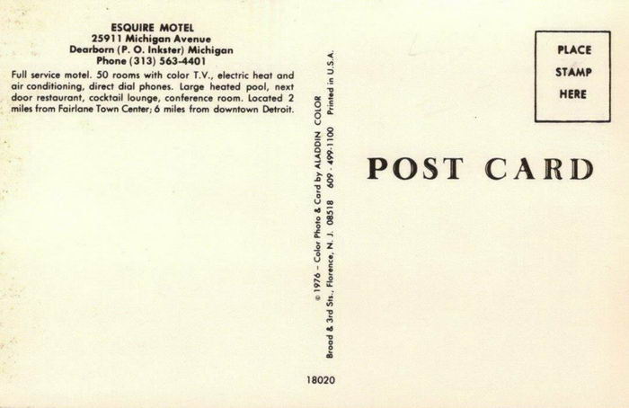 Esquire Motel - Old Post Card